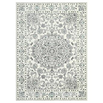 Washable Foldable Persian Floral Rug - 100 Polyester Soft Carpet for Bedroom Decor, Beige