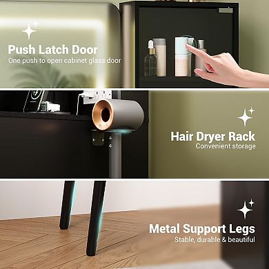 ANIXOL Makeup Vanity Desk Set with LED Mirror Glass Top and Stool