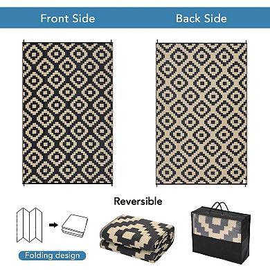 Outdoor Rug Waterproof Plastic Straw Rug Reversible Patio Carpet, Foldable Portable RV Camping Mat