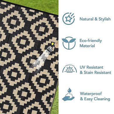 Outdoor Rug Waterproof Plastic Straw Rug Reversible Patio Carpet, Foldable Portable RV Camping Mat