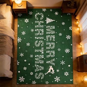Christmas Snowflake Washable Rug - Soft Non Slip Low Pile Carpet for Holiday Living Room