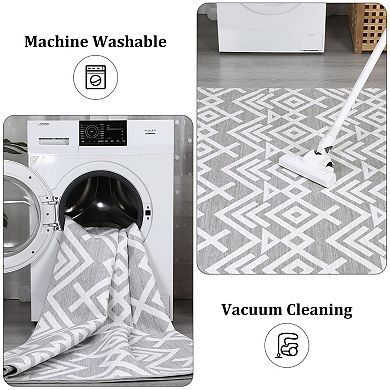 Washable Moroccan Geometric Rug Non Slip Low Pile Carpet for Living Room Bedroom