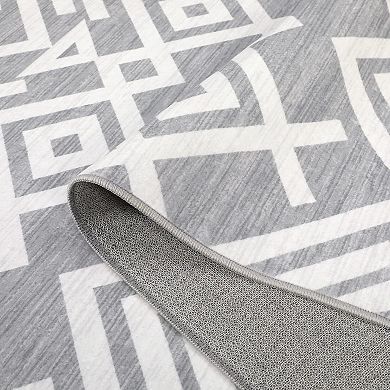 Washable Moroccan Geometric Rug Non Slip Low Pile Carpet for Living Room Bedroom