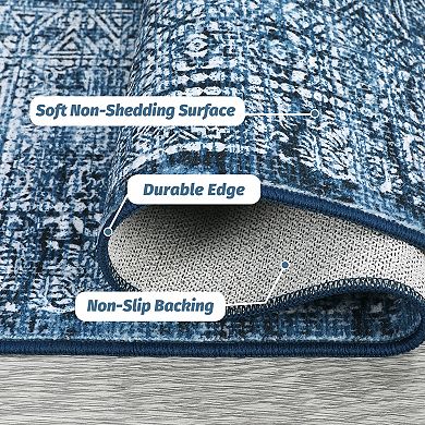 Persian Mabel Area Rug, Plush Polyester with Non-Slip TPR Backing