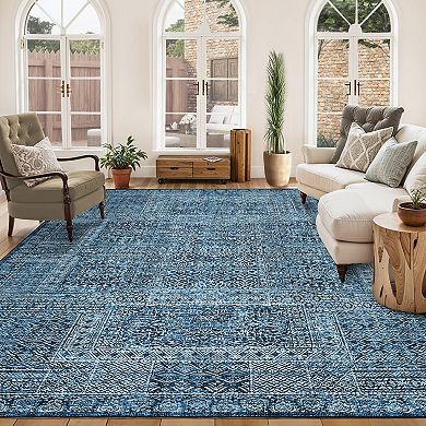 Persian Mabel Area Rug, Plush Polyester with Non-Slip TPR Backing
