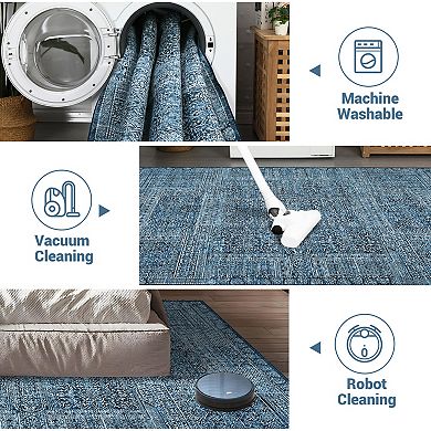 Persian Mabel Area Rug, Plush Polyester with Non-Slip TPR Backing