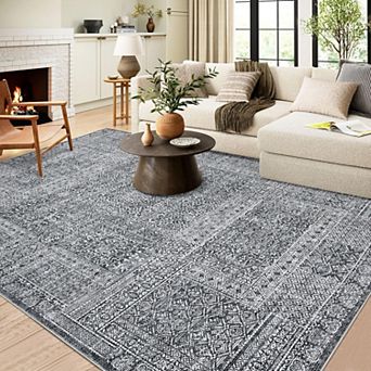 Persian Mabel Area Rug, Plush Polyester with Non-Slip TPR Backing