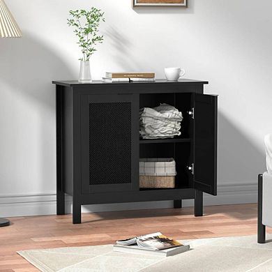 Farmhouse Console Cabinet With Rattan Doors