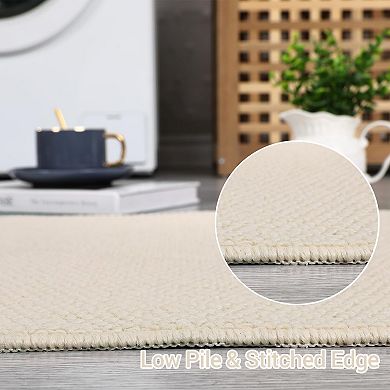 Modern Beige Washable Rug - Non Slip Low Pile Stain Resistant Carpet for Living Room Office