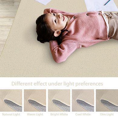 Modern Beige Washable Rug - Non Slip Low Pile Stain Resistant Carpet for Living Room Office