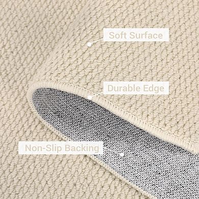 Modern Beige Washable Rug - Non Slip Low Pile Stain Resistant Carpet for Living Room Office