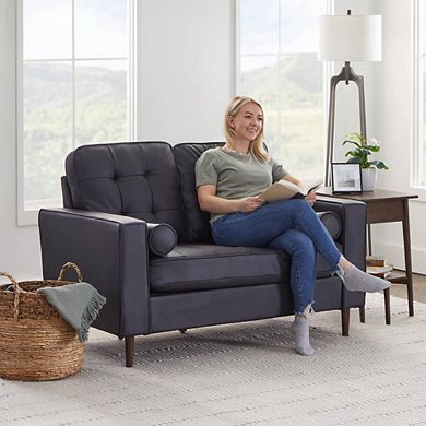 Buttonless Tufting Upholstered Studio Sofa