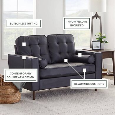 Buttonless Tufting Upholstered Studio Sofa