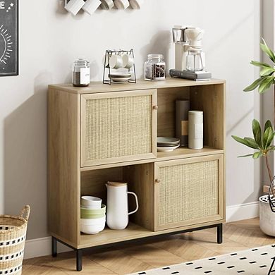 Rattan Console Cabinet With Sliding Doors