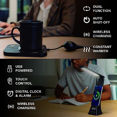 Modern Workspace Bundle: Pursonic LED Desk Lamp + Sip & Charge Wireless Mug Warmer
