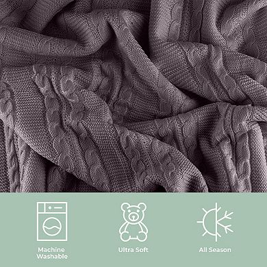 Lavish Home 60x80 Cable Knit Throw Blanket