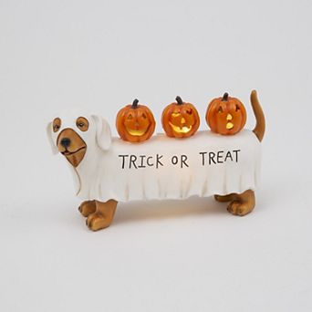 Resin Halloween Dog with LED Pumpkins Table Decor