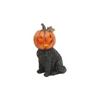 Lighted Resin Dog Pumpkin Head Table Decor