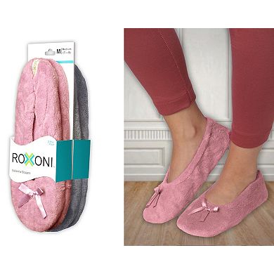 Roxoni Women’s Plush Terry & Velour Ballerina Slippers (2-Pack)