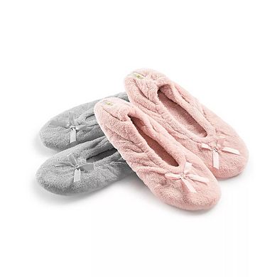 Roxoni Women’s Plush Terry & Velour Ballerina Slippers (2-Pack)