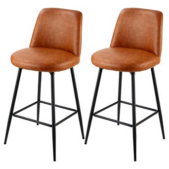 2 pc Bar Stools, 27 inch Counter Height Swivel Stools, PU Leather Counter Barstool with Backrest