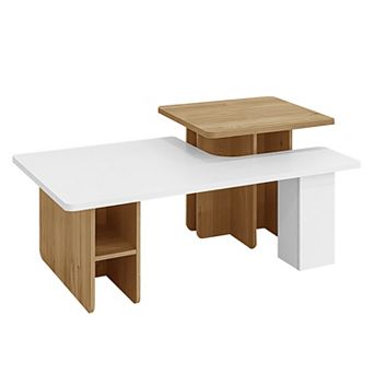 YQNUCO 2 Pack Nesting Coffee Tables, Wood Finish Coffee Table & Sofa Side Table for Living Room