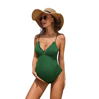 Womens Maternity One Piece Monokini Swimsuit Spaghetti Petal V Neck Bathing Suit Vacation Swimwear