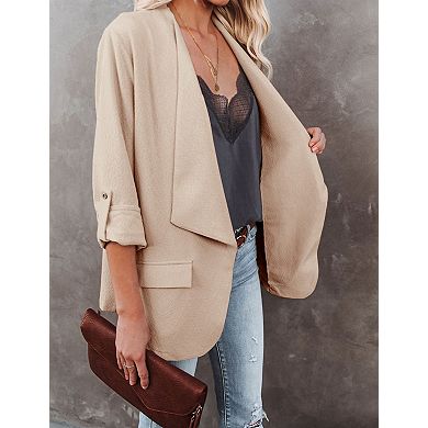 Womens Open Front Long Sleeve Casual Blazer Jacket Work Blazer with Pockets