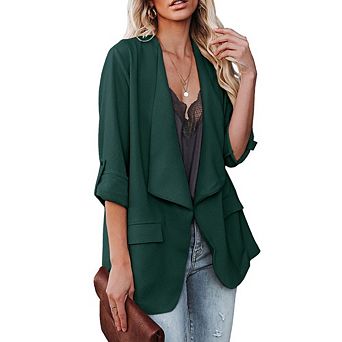 Womens Open Front Long Sleeve Casual Blazer Jacket Work Blazer with Pockets