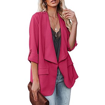 Womens Open Front Long Sleeve Casual Blazer Jacket Work Blazer with Pockets