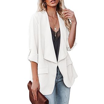 Womens Open Front Long Sleeve Casual Blazer Jacket Work Blazer with Pockets