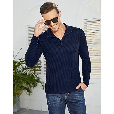 Men's Quarter Zip Pullover Sweaters Casual Slim Fit Knit Texture Sweater