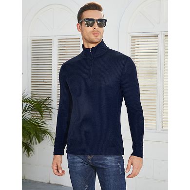 Men's Quarter Zip Pullover Sweaters Casual Slim Fit Knit Texture Sweater