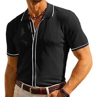 Men's Button Down Polo Shirts Short Sleeve Slim Fit Business Casual Lapel Tees