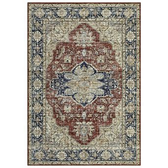 Vintage Medallion Area Rug Machine Washable Low Pile Pet Friendly Carpet for Kid's Room Playroom