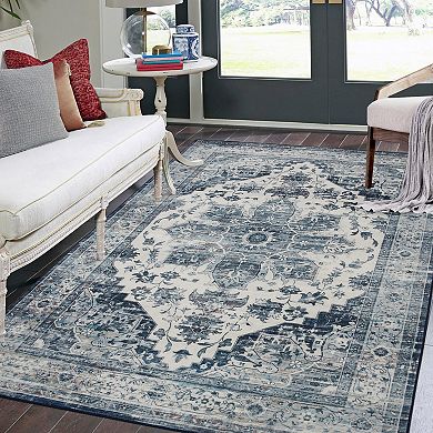Vintage Area Rug Machine Washable Low Pile Pet Friendly Foldable Floor Cover for Living Room