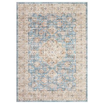 Vintage Medallion Area Rug Machine Washable Low Pile Pet Friendly Carpet for Kid's Room Playroom