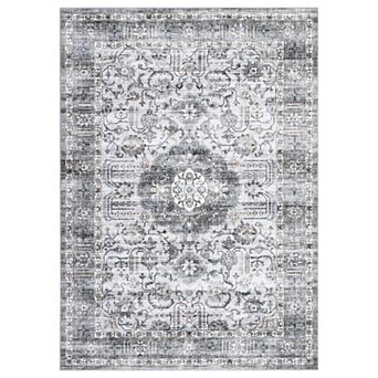 Vintage Medallion Area Rug Machine Washable Low Pile Pet Friendly Carpet for Kid's Room Playroom