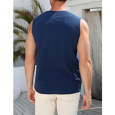 Men's Tank Top Shirts Casual Sleeveless Lace Up Beach Tunic