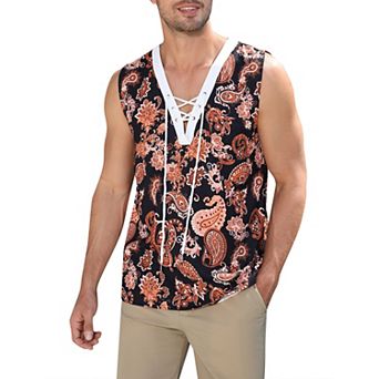 Men's Tank Top Shirts Casual Sleeveless Lace Up Beach Tunic