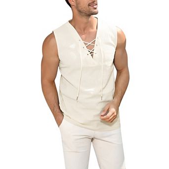 Men's Tank Top Shirts Casual Sleeveless Lace Up Beach Tunic