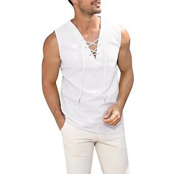Men's Tank Top Shirts Casual Sleeveless Lace Up Beach Tunic