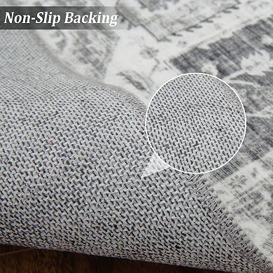 Medallion Area Rug Non Slip Foldable Low Pile Pet Friendly Floor Cover for Living Room Kitchen