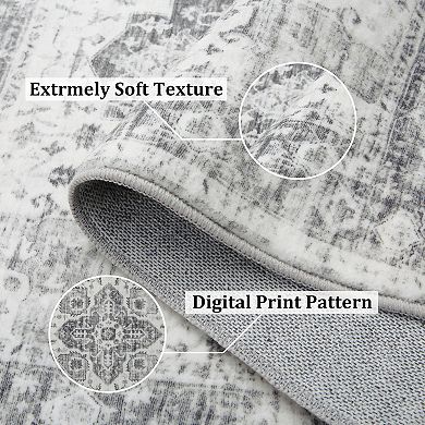 Medallion Area Rug Non Slip Foldable Low Pile Pet Friendly Floor Cover for Living Room Kitchen