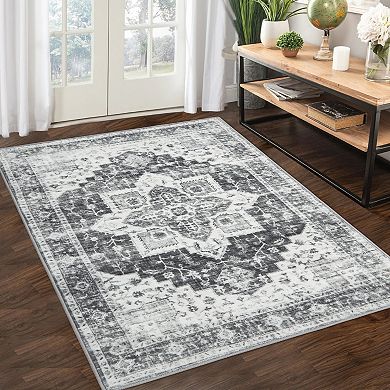 Medallion Area Rug Non Slip Foldable Low Pile Pet Friendly Floor Cover for Living Room Kitchen