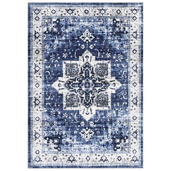 Medallion Area Rug Non Slip Foldable Low Pile Pet Friendly Floor Cover for Living Room Kitchen