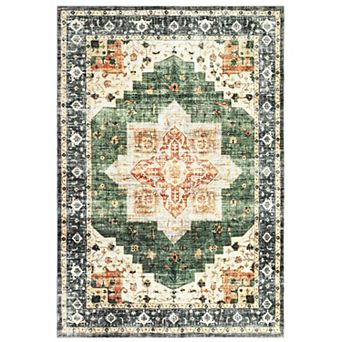 Medallion Area Rug Non Slip Foldable Low Pile Pet Friendly Floor Cover for Living Room Kitchen