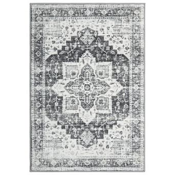 Medallion Area Rug Non Slip Foldable Low Pile Pet Friendly Floor Cover for Living Room Kitchen