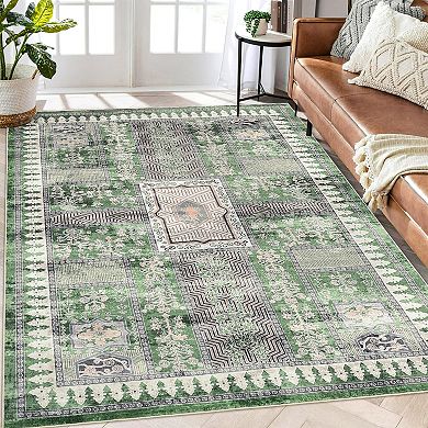 Vintage Patchwork Area Rug Machine Washable Non Shedding Stain Resistant Floor Cover for Bedroom