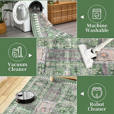 Vintage Patchwork Area Rug Machine Washable Non Shedding Stain Resistant Floor Cover for Bedroom